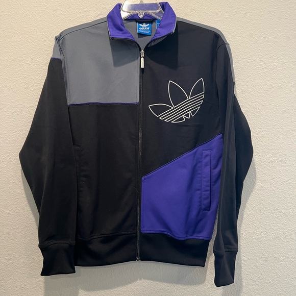 Adidas Big Logo Track Jacket Full Zip Black Purple Gray Color Block Size S - Picture 2 of 7